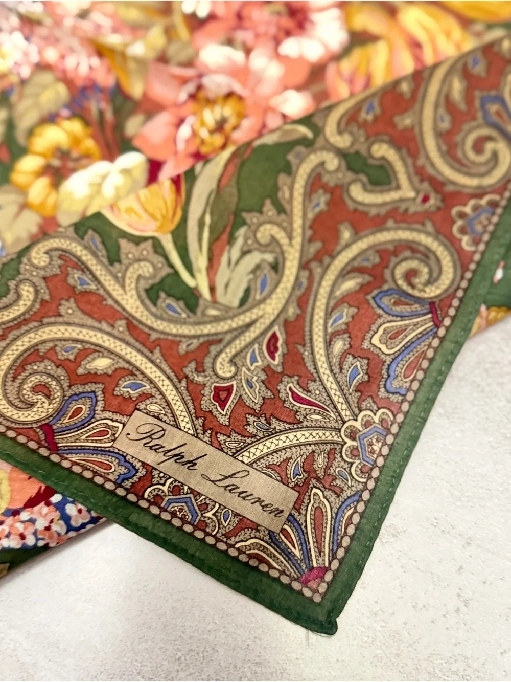 Ralph Lauren Green Floral Paisley cotton Scarf - Picture 3 of 7
